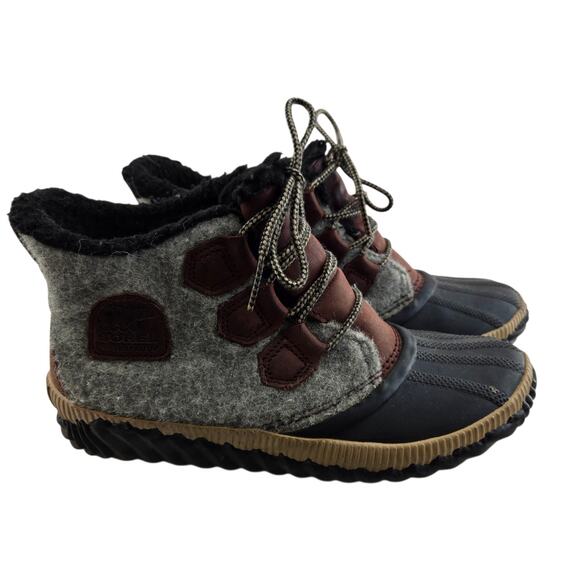 Sorel Out N About Plus NL3973-628 Womens Sz 7 Gray Felt Boho Ankle Booties Boots - Picture 1 of 10